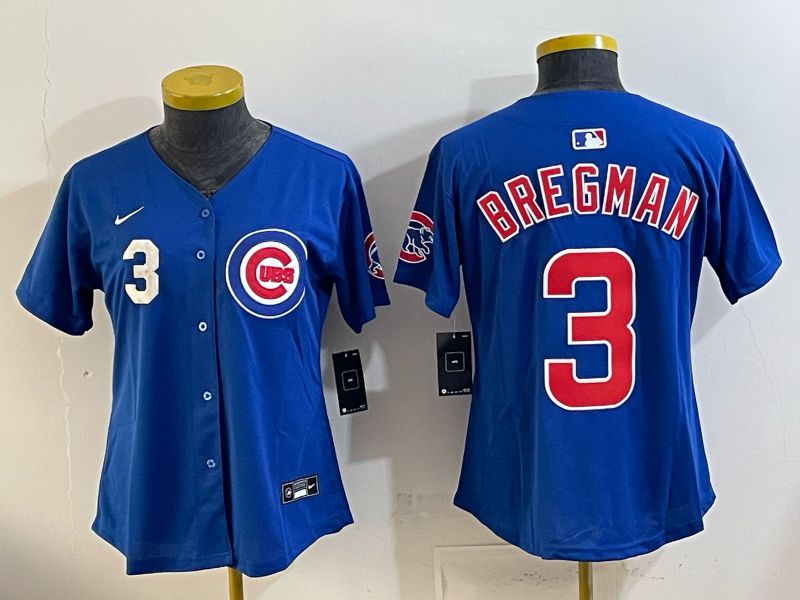 Women 2026 Chicago Cubs #3 Bregman Blue Game Nike MLB Jersey style 004